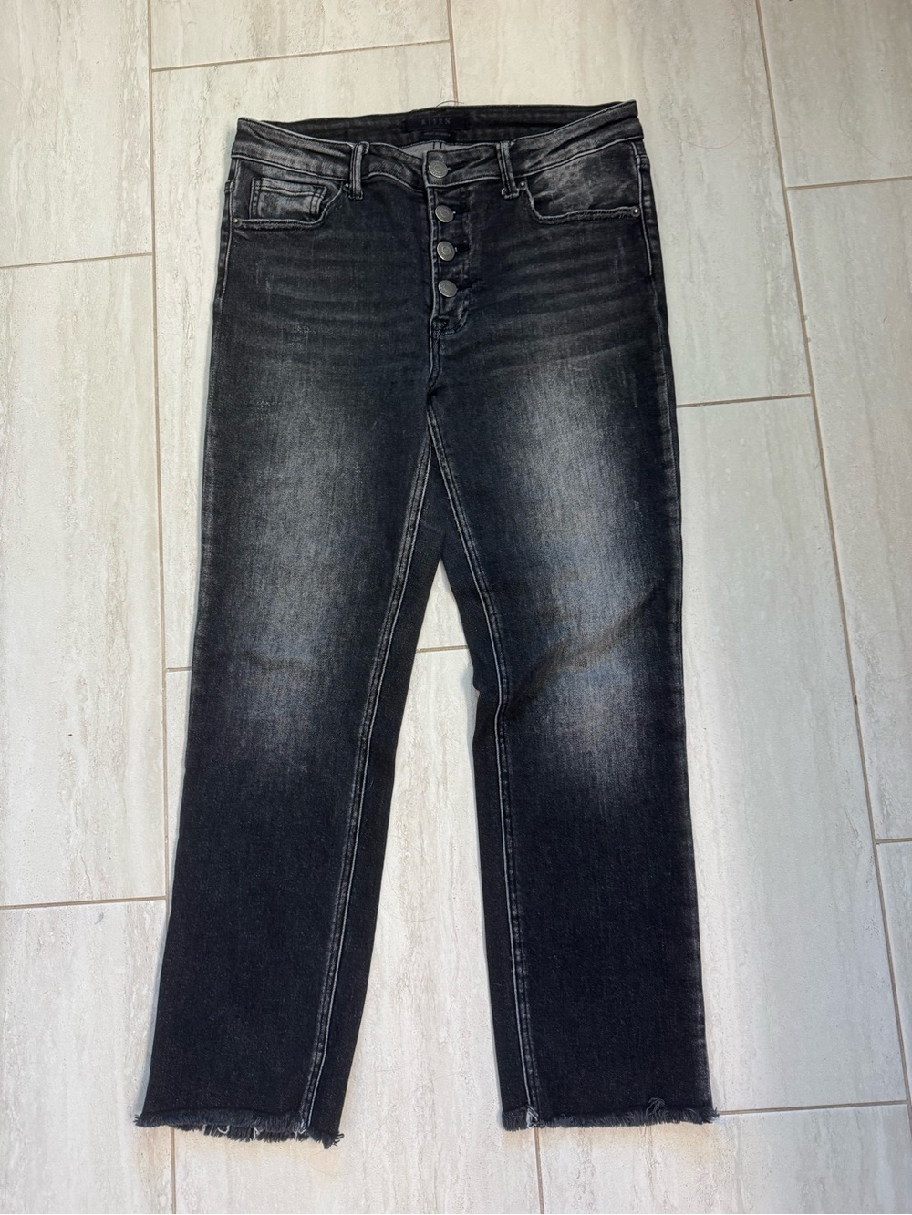 High-Rise Black Washed Straight-Leg Jeans with Button Fly